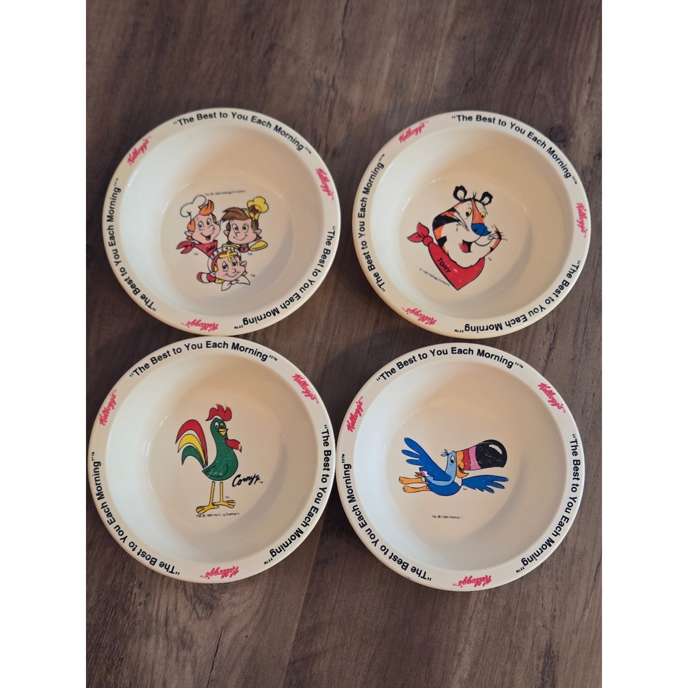 Vtg 1995 Kelloggs Cereal Bowls Set of 4 Tony Tiger Toucan Sam Corny Snap Crackle